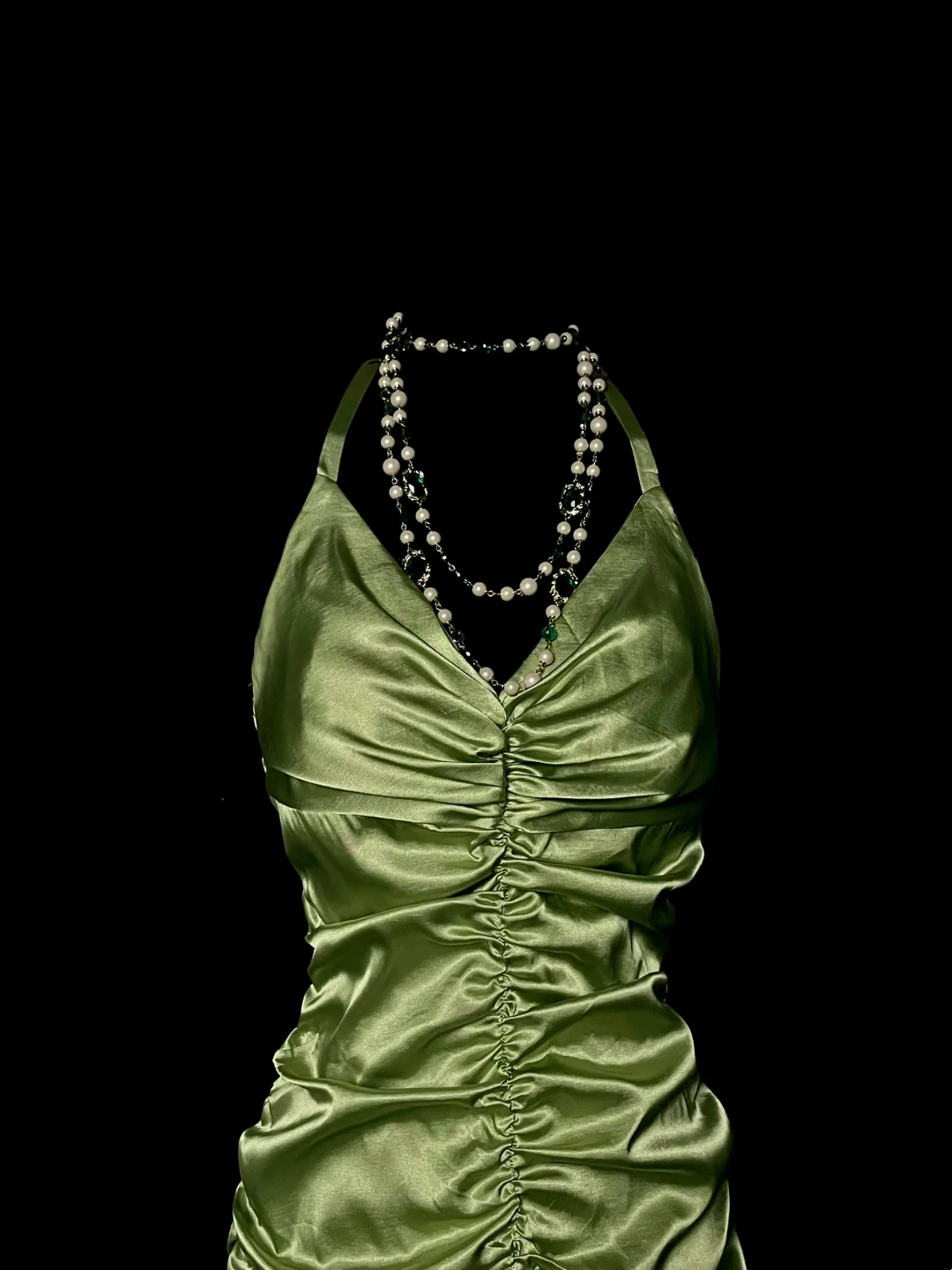 V Neck Geen Satin Short Dress Ruffle Party Dress  P67