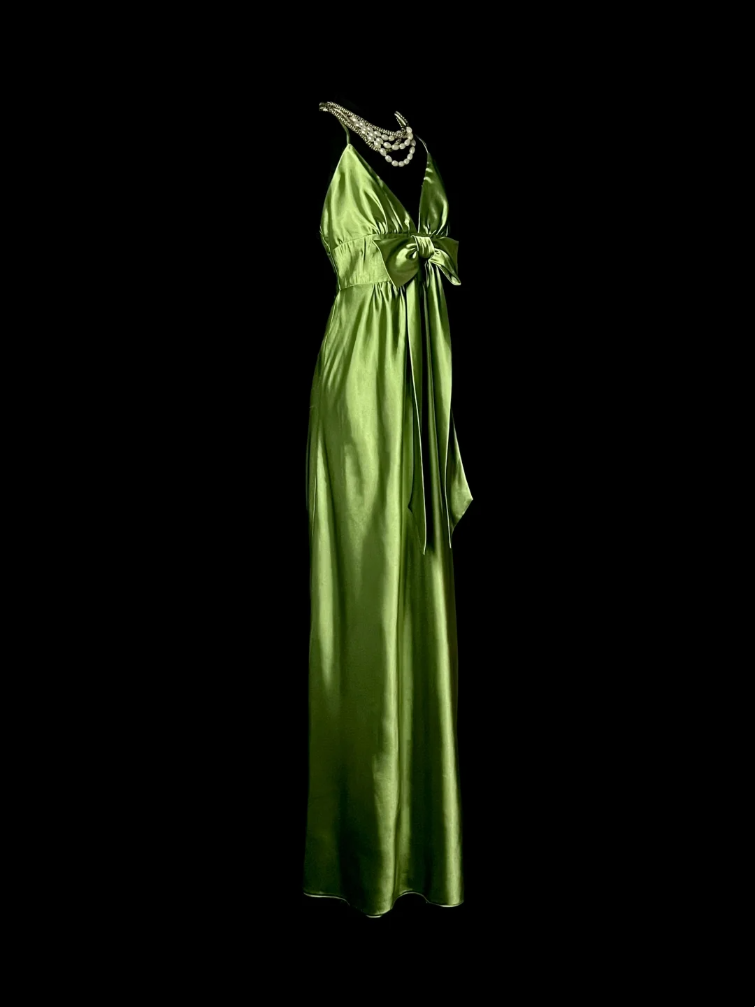 Halter Green Satin Prom Dress Backless Formal Party Dress  P69