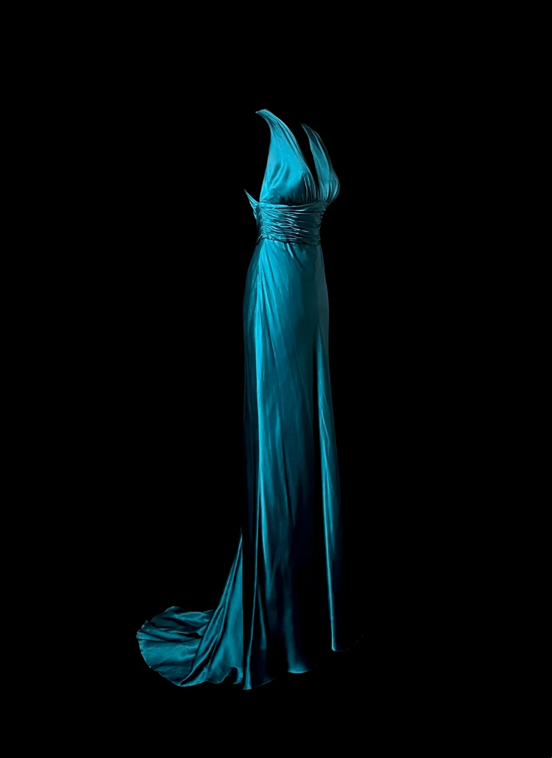 V Neck Blue Sheath Satin Prom Dress Formal Evening Party Dress  P70