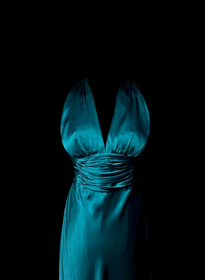V Neck Blue Sheath Satin Prom Dress Formal Evening Party Dress  P70