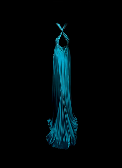 V Neck Blue Sheath Satin Prom Dress Formal Evening Party Dress  P70