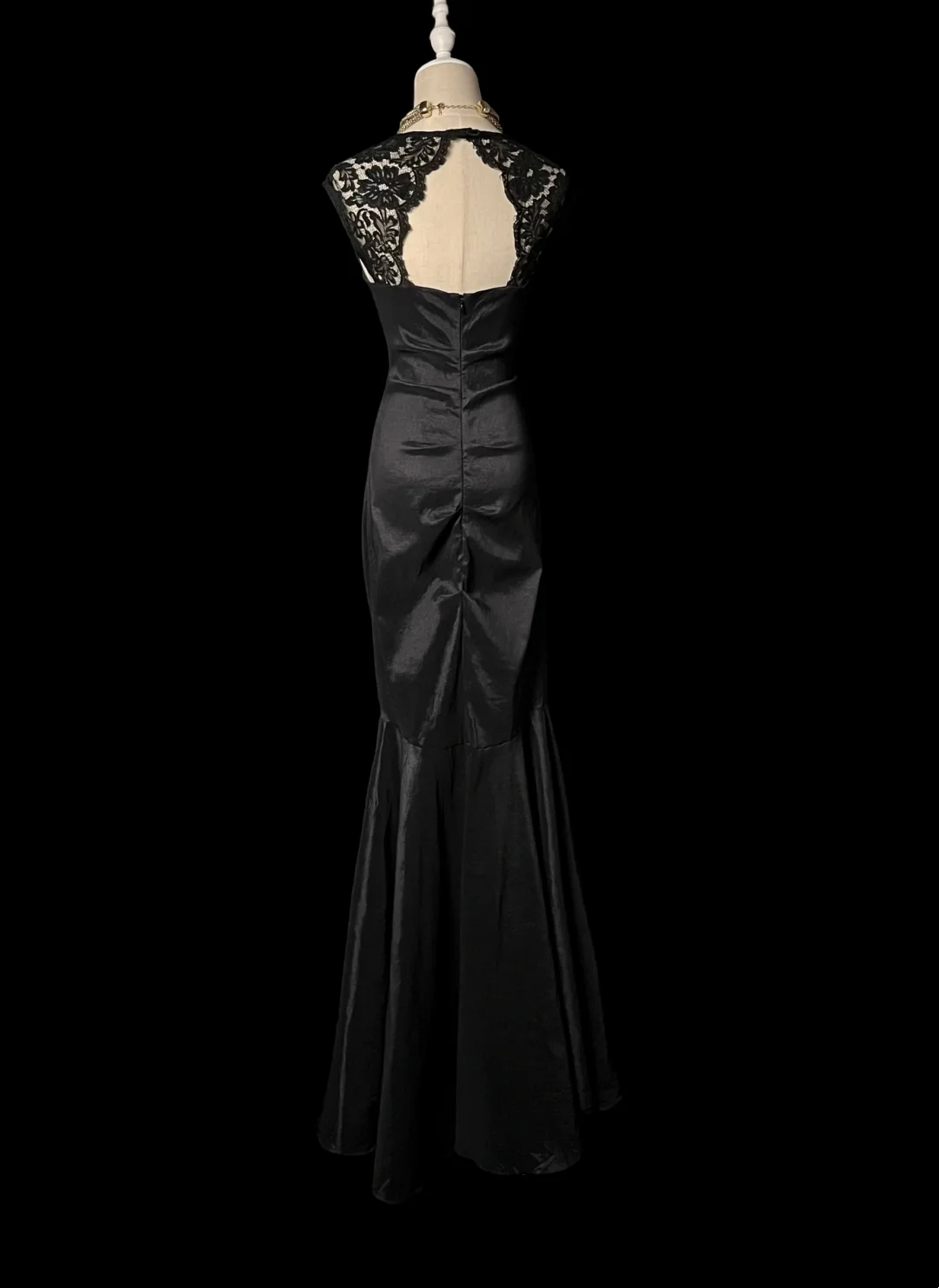 Mermaid Black Satin Prom Dress With Lace Straps Formal Evening Dress  P71