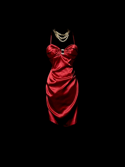 Backless Sheath Red Short Dress Satin Homecoming Dress  P72