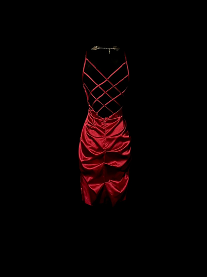 Backless Sheath Red Short Dress Satin Homecoming Dress  P72