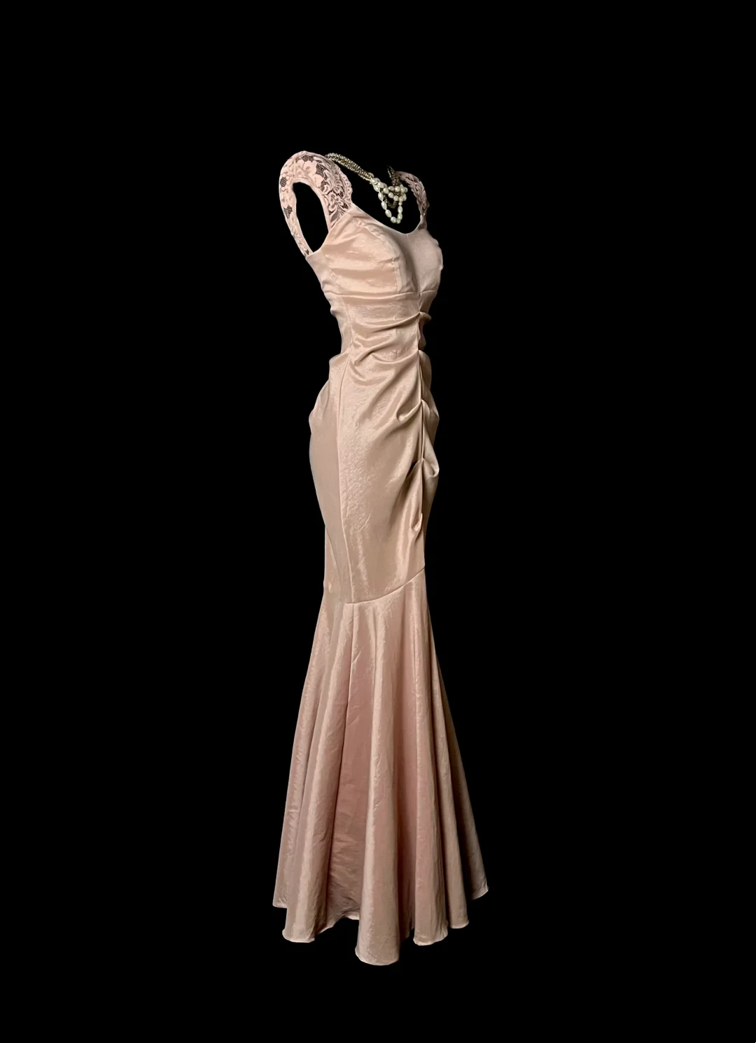 Champagne Mermaid Satin Prom Dress With Lace Straps Formal Evening Dress  P74