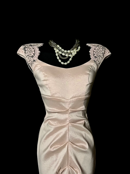 Champagne Mermaid Satin Prom Dress With Lace Straps Formal Evening Dress  P74