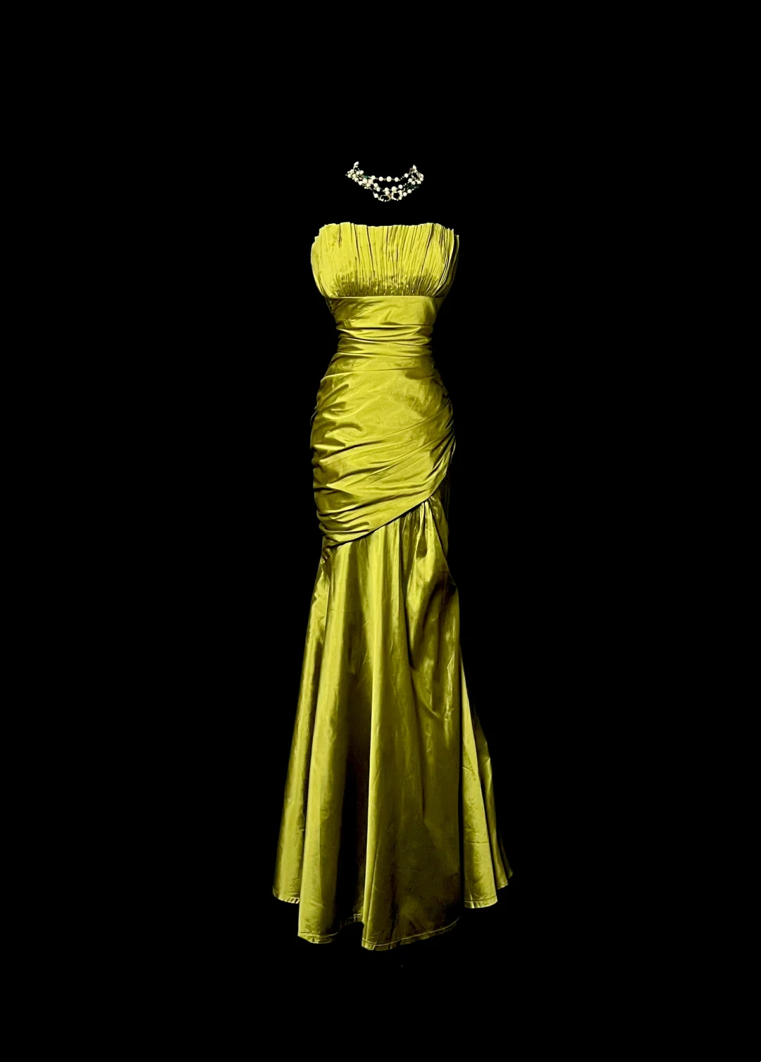 Strapless Green Satin Prom Dress Mermaid Formal Evening Dress  P75