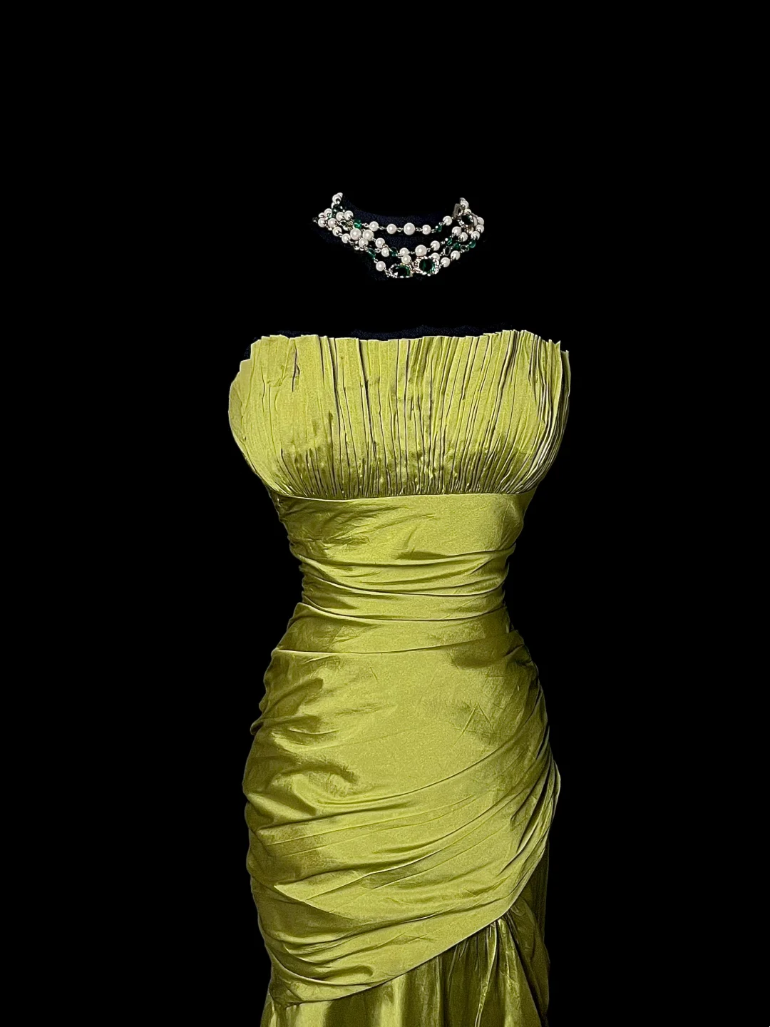 Strapless Green Satin Prom Dress Mermaid Formal Evening Dress  P75