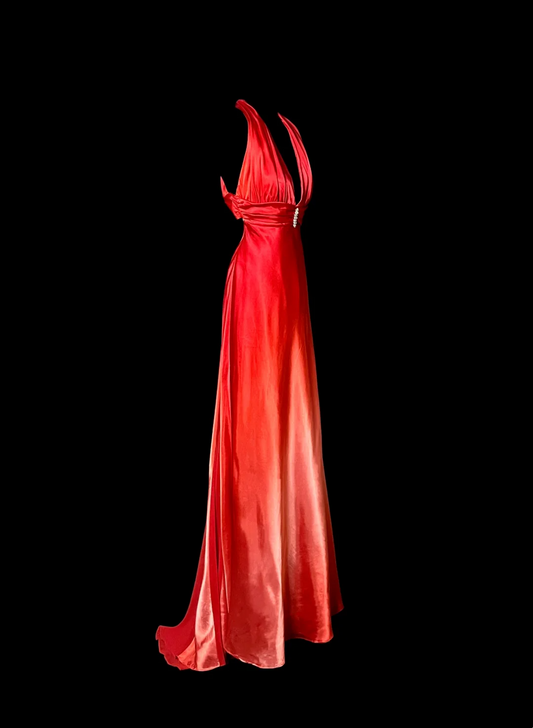 V Neck Red Satin Prom Dress Sheath Formal Evening Dress  P76