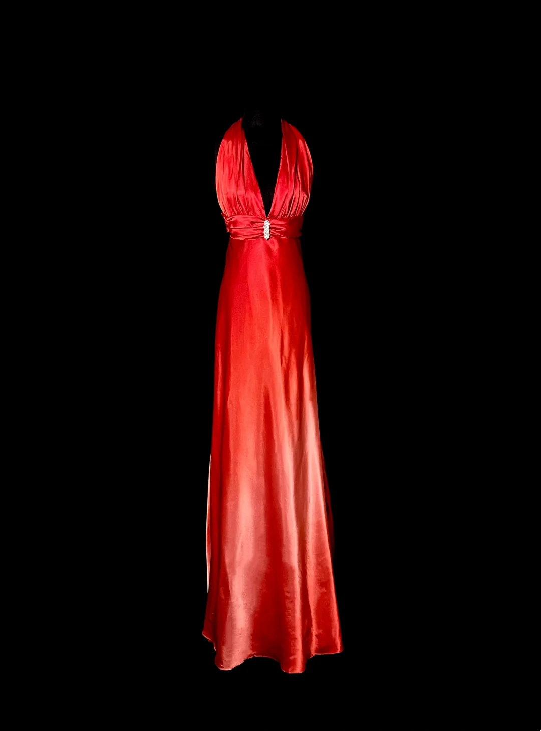 V Neck Red Satin Prom Dress Sheath Formal Evening Dress  P76