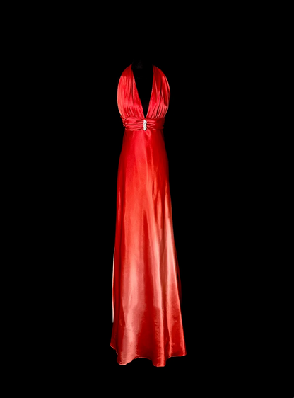 V Neck Red Satin Prom Dress Sheath Formal Evening Dress  P76