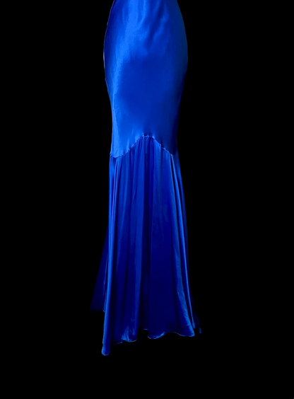 V Neck Royal Blue Satin Prom Dress Formal Evening Dress  P78