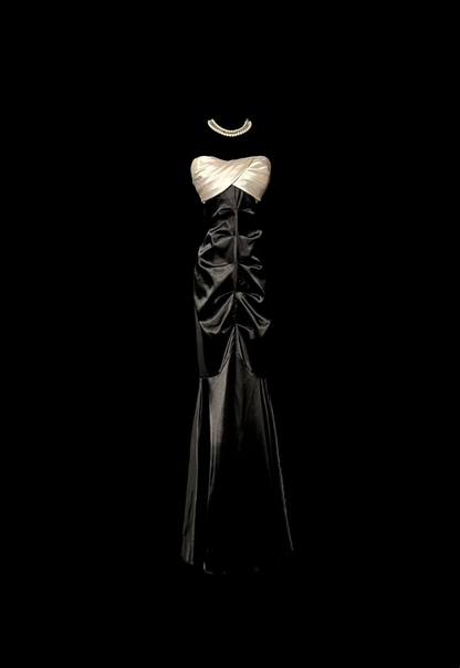 Strapless Black Satin Prom Dress Formal Evening Dress  P80