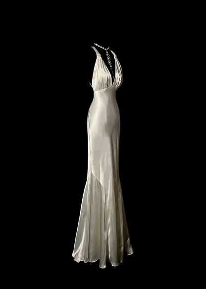 Backless Ivory Satin Prom Dress Formal Evening Dress Party Dress  P81