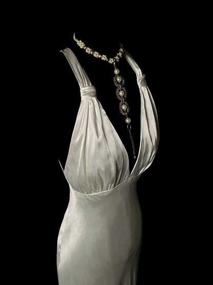 Backless Ivory Satin Prom Dress Formal Evening Dress Party Dress  P81