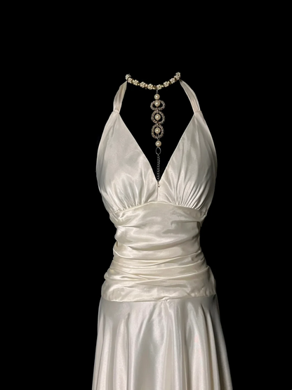 Halter Ivory Satin Prom Dress Formal Evening Dress Party Dress  P82