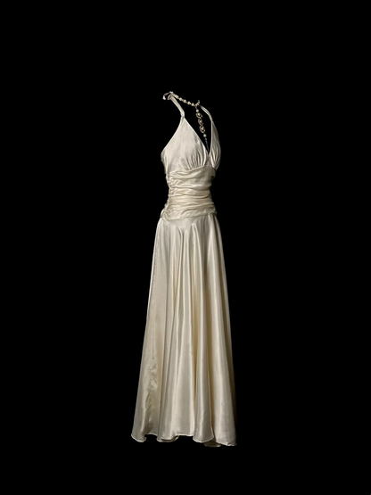 Halter Ivory Satin Prom Dress Formal Evening Dress Party Dress  P82