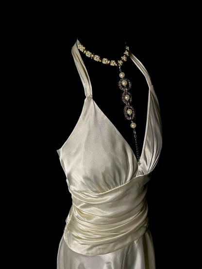 Halter Ivory Satin Prom Dress Formal Evening Dress Party Dress  P82