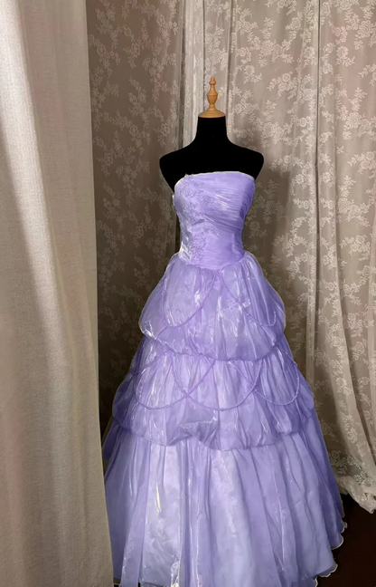Strapless Yellow Organza Prom Dress A Line Birthday Gown  P827
