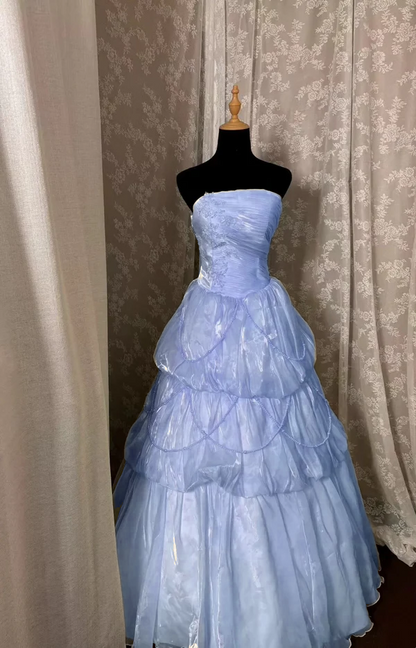Strapless Yellow Organza Prom Dress A Line Birthday Gown  P827