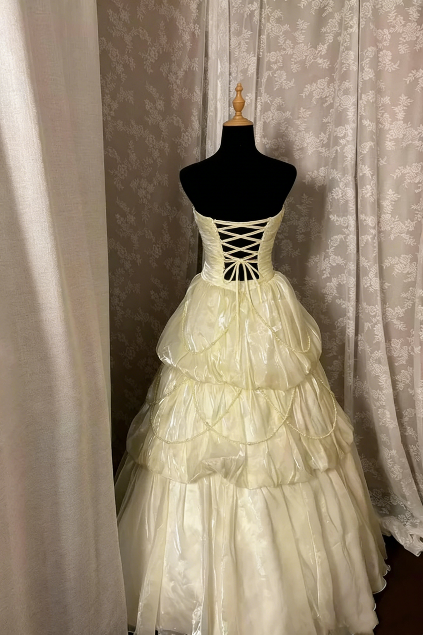 Strapless Yellow Organza Prom Dress A Line Birthday Gown  P827