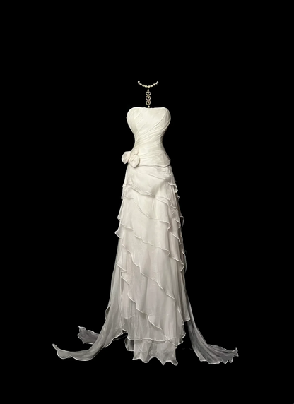 Strapless Ruffle Layered Wedding Dress Formal Evening Dress Party Dress  P83