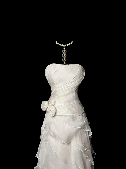 Strapless Ruffle Layered Wedding Dress Formal Evening Dress Party Dress  P83