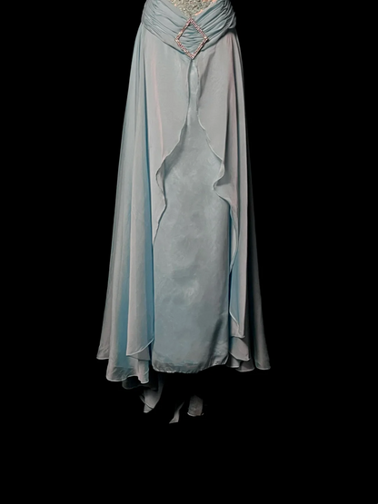 Halter Blue Chiffon Prom Dress Applique Ruffle Formal Dress  P84