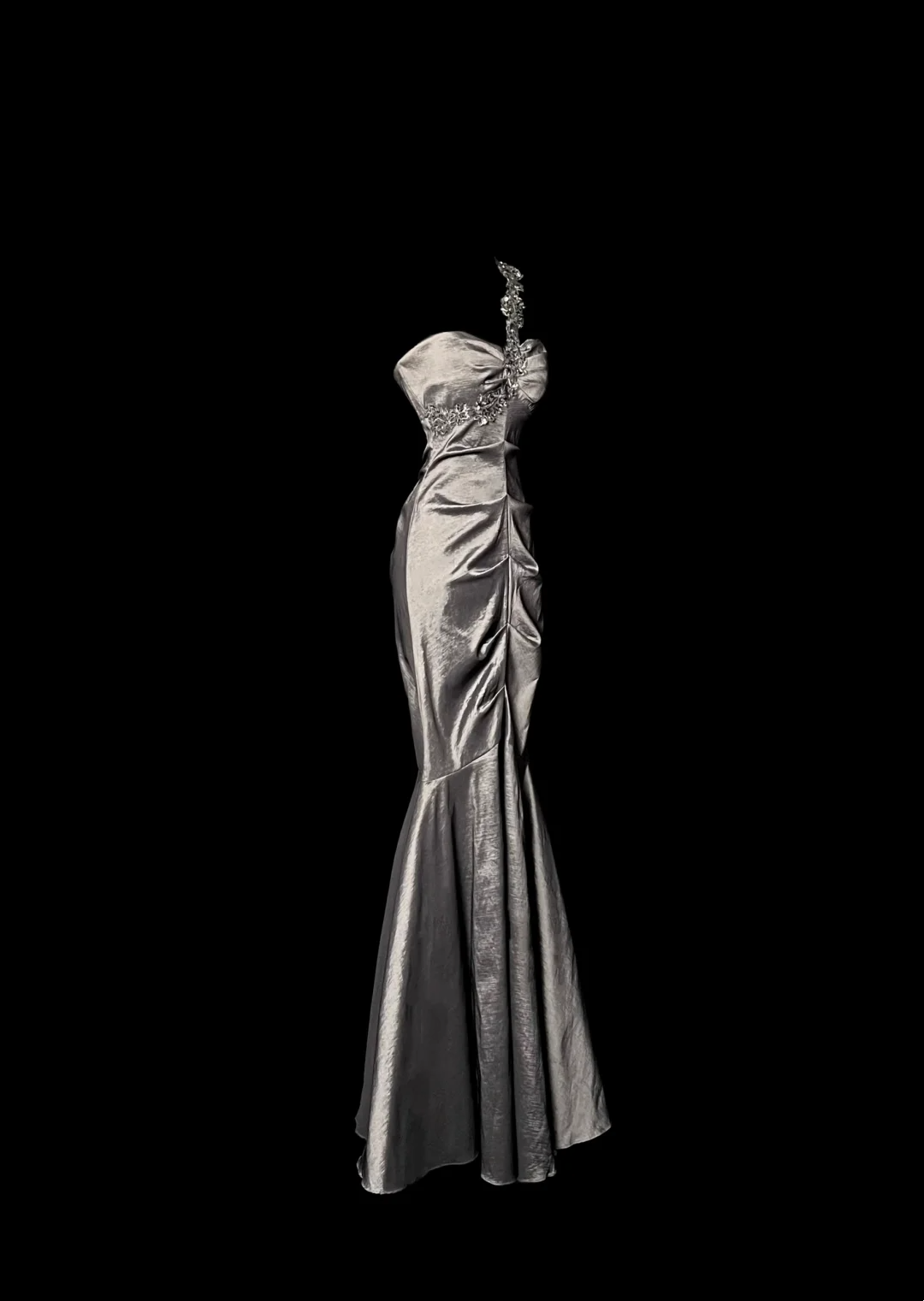 One Shoulder Gray Mermaid Prom Dress Applique Strap Evening Dress  P85