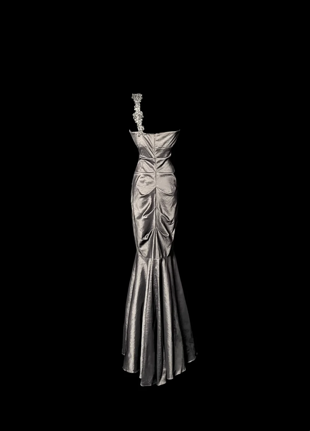 One Shoulder Gray Mermaid Prom Dress Applique Strap Evening Dress  P85