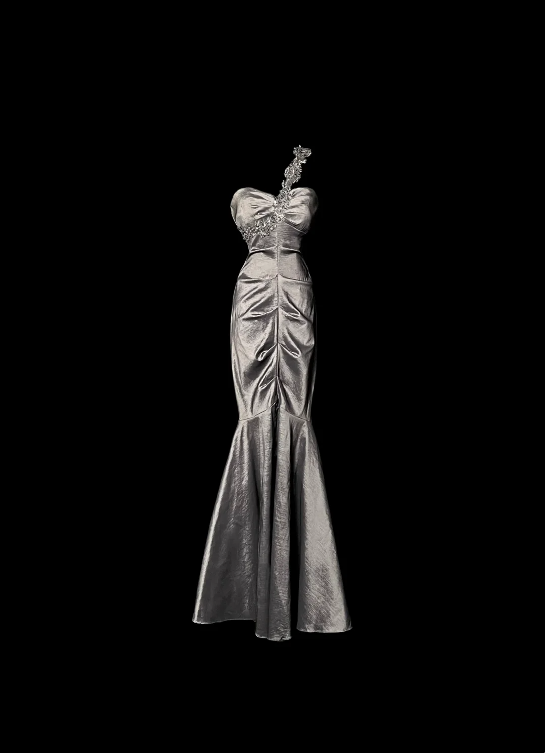 One Shoulder Gray Mermaid Prom Dress Applique Strap Evening Dress  P85