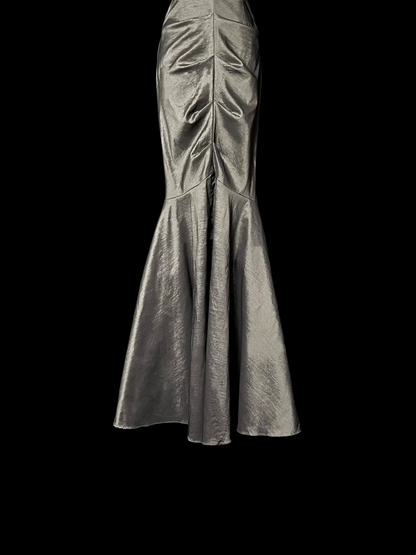 One Shoulder Gray Mermaid Prom Dress Applique Strap Evening Dress  P85