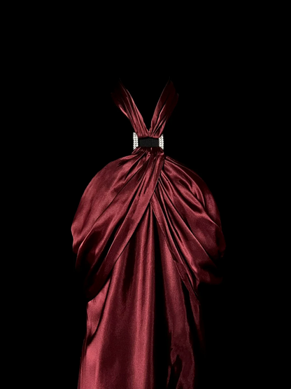 Halter Burgundy Sheath Prom Dress Evening Dress Party Dress  P86