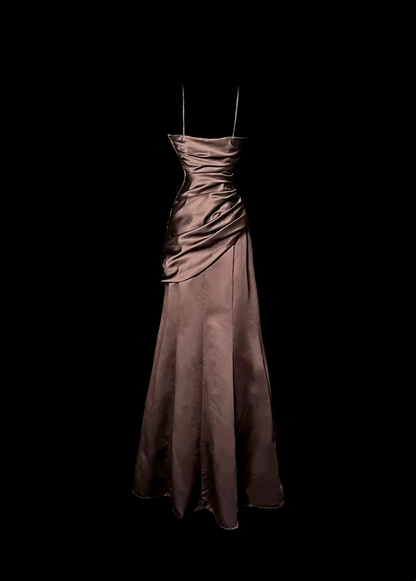 Brown Satin Prom Dress Evening Dress Party Dress  P88