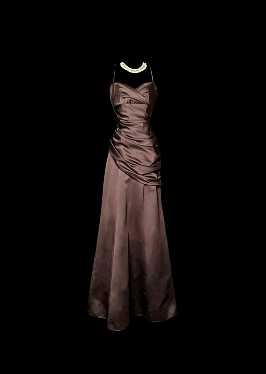 Brown Satin Prom Dress Evening Dress Party Dress  P88