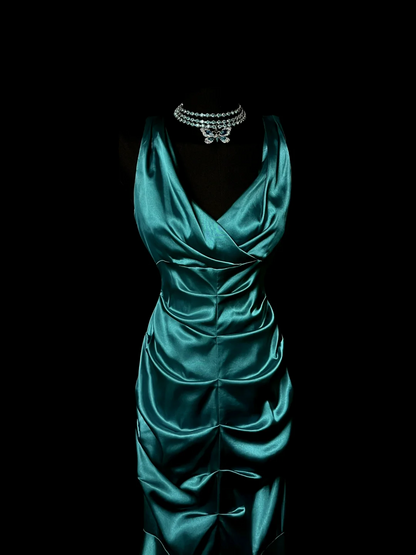 Sheath Satin Prom Dress Green Evening Dress Party Dress  P90