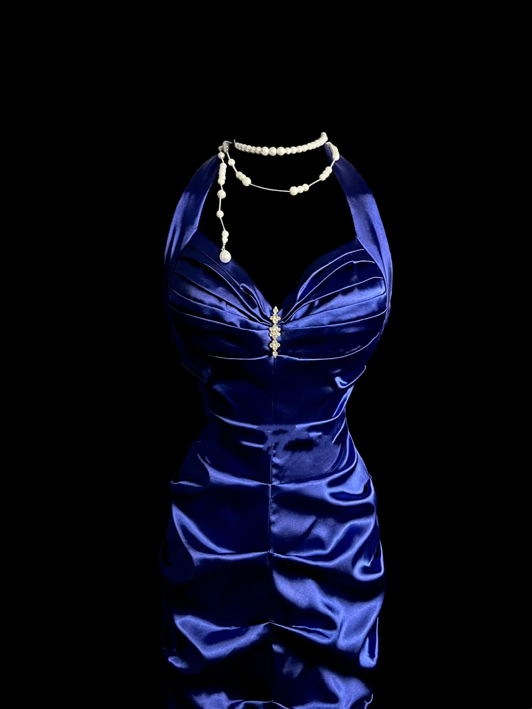 Halter Sheath Satin Prom Dress Royal Blue Evening Dress Party Dress  P91