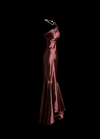 One Shoulder Burgundy Satin Prom Dress Evening Dress Party Dress  P92