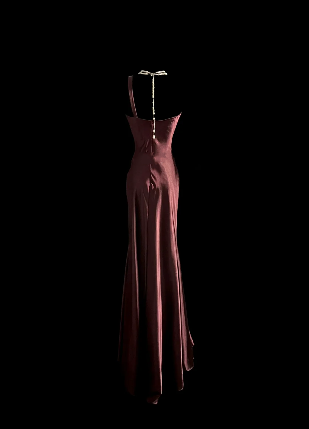 One Shoulder Burgundy Satin Prom Dress Evening Dress Party Dress  P92