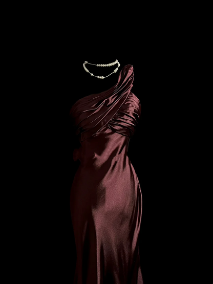 One Shoulder Burgundy Satin Prom Dress Evening Dress Party Dress  P92