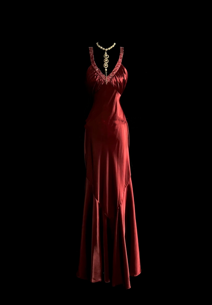 Beaded V Neck Satin Prom Dress Evening Dress Party Dress  P94