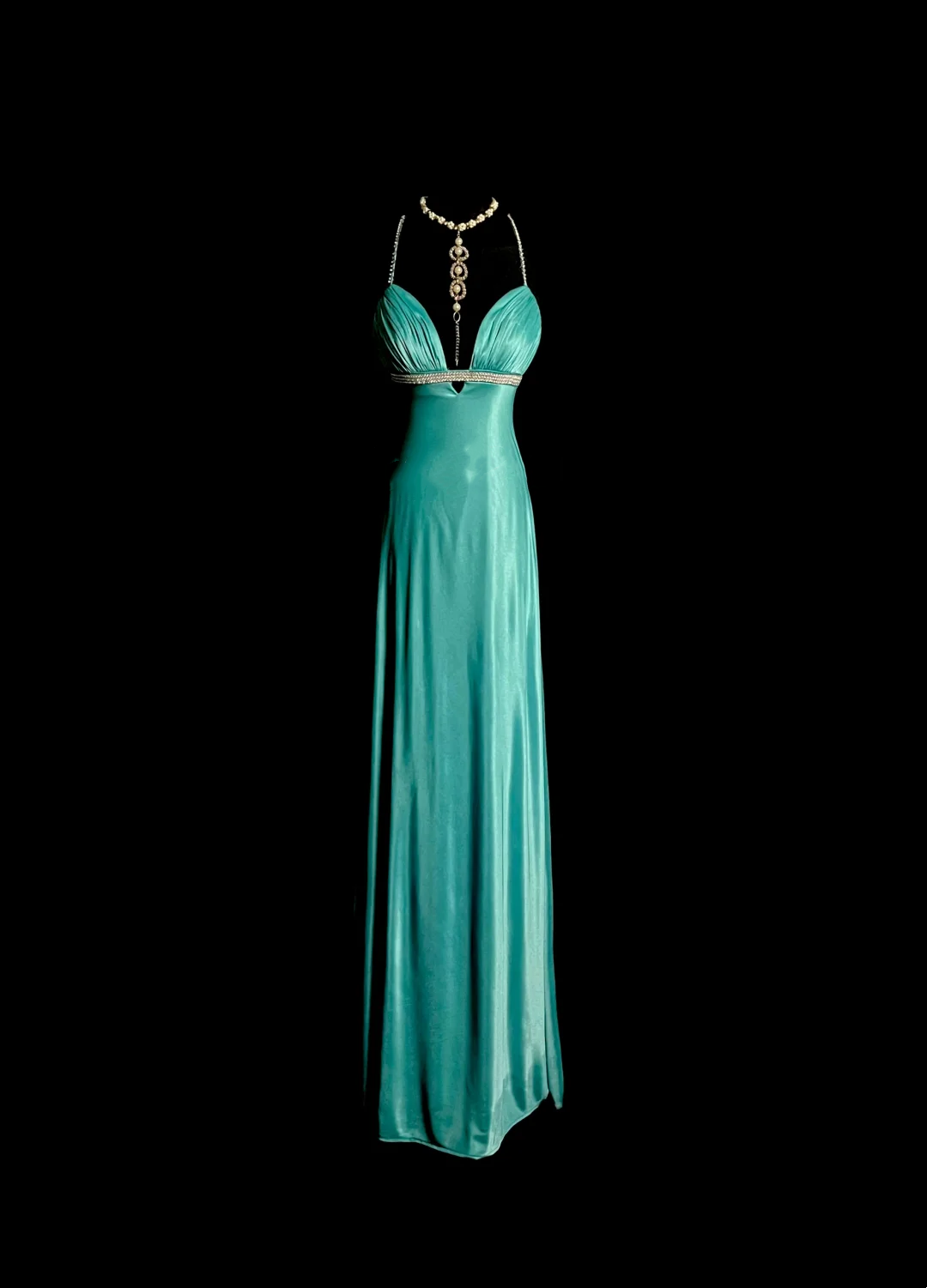V Neck Blue Satin Prom Dress Sheath Beaded Evening Dress  P97