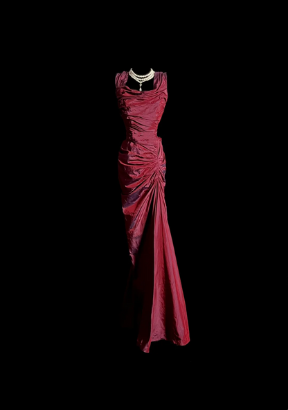 Burgundy Sheath Prom Dress Pleated Formal Party Dress  P98