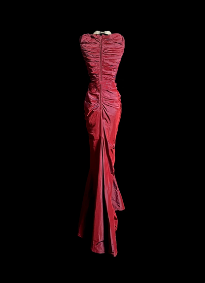 Burgundy Sheath Prom Dress Pleated Formal Party Dress  P98