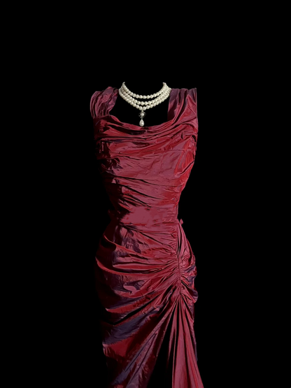 Burgundy Sheath Prom Dress Pleated Formal Party Dress  P98