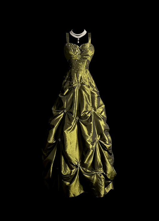 A Line Green Prom Dress Beaded Formal Party Dress Birthday Dress  P99