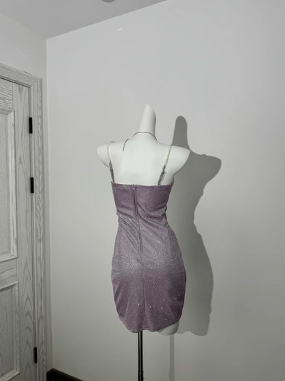 Pearl Straps Sparkle A Line Lilac Homecoming Dress  P1303