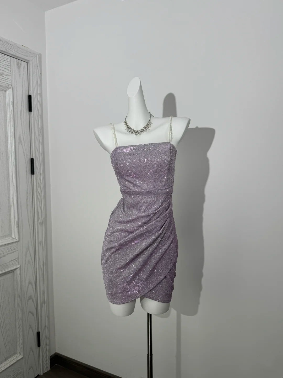 Pearl Straps Sparkle A Line Lilac Homecoming Dress  P1303