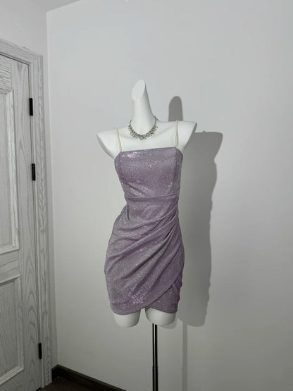 Pearl Straps Sparkle A Line Lilac Homecoming Dress  P1303