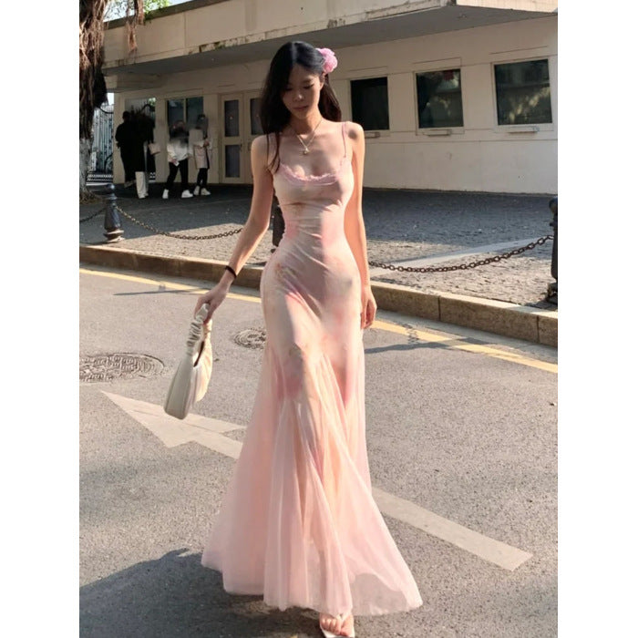 Pink Floral Chiffon Mermaid Dress for Summer  L72